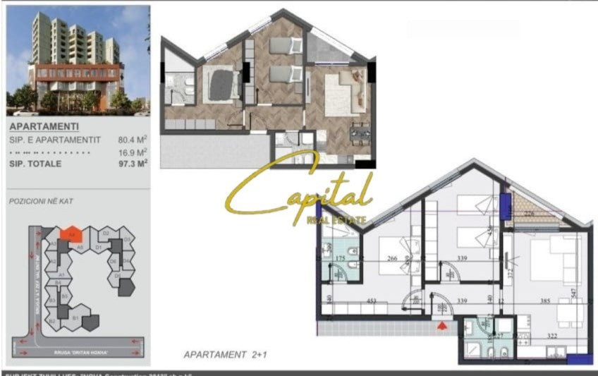 Shitet apartament 2+1+2 zogu i zi 155.000 euro