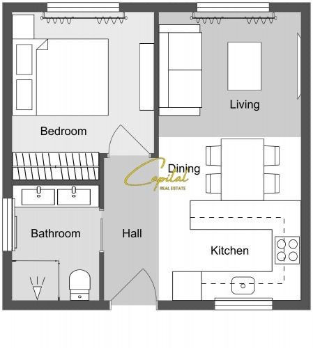 Shitet apartament 1+1 pazari i ri 167.500 euro