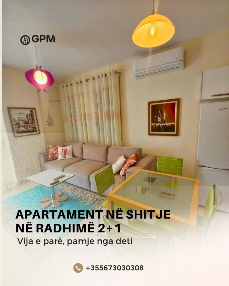 Apartament 2+1 ne shitje ne Radhime, me pamje nga deti. 🌊