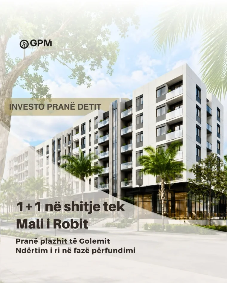 Apartamente 1+1 në shitje tek Mali i Robit, në një ndërtim të ri në fazë përfundimi, vetëm pak minuta nga plazhi.