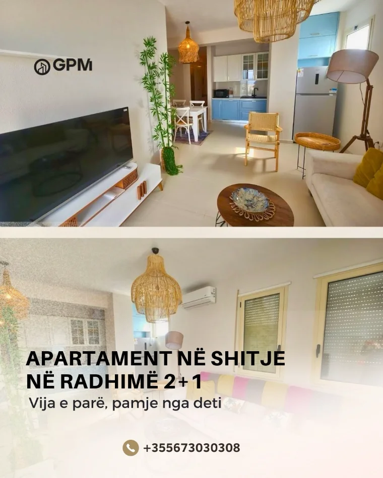 Apartament modern 2+1 ne shitje ne Radhime, ne vije te pare me pamje nga deti. 🌊