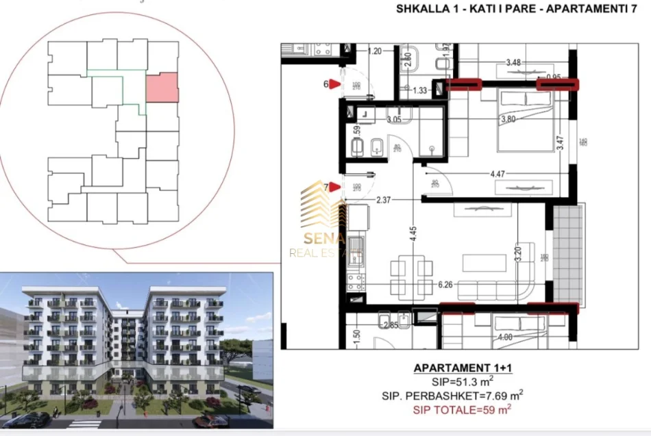 Shqiperi, shitet apartament 1+1+Ballkon Kati 1, 59 m² 70.800 € (Golem)