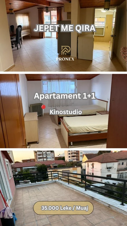 Tirane, jepet me qera apartament 1+1+Ballkon Kati 3, 70 m² 350 € (kinostudio)
