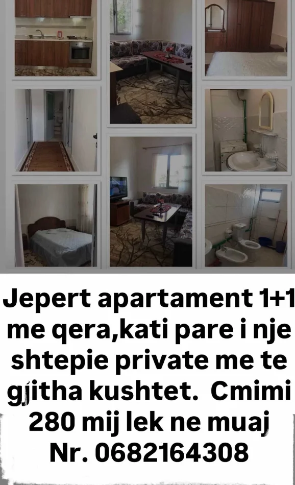 Tirane, jepet me qera apartament 1+1 Kati -1, 280 €