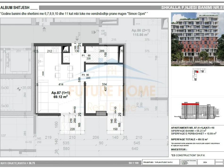 Tirane, shes apartament 1+1+Ballkon Kati 10, 69 m² 105.000 € (Meis garden)