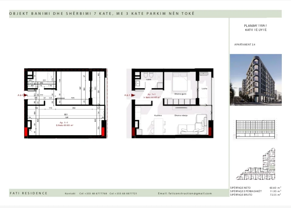 Tirane, shitet 1+1+Ballkon Kati 2, 72 m² 90.687 €