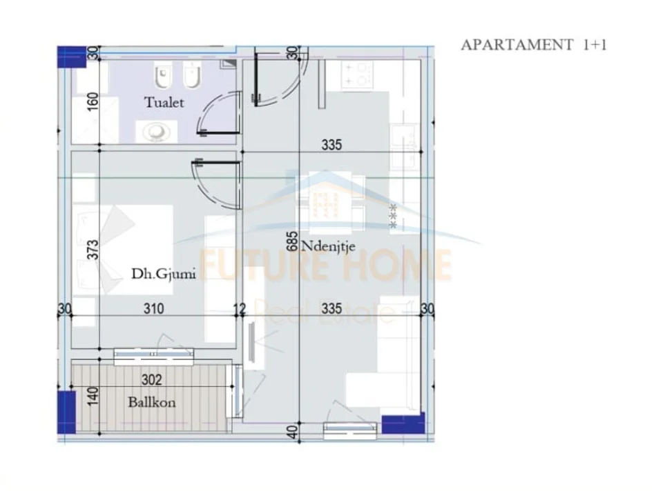 Tirane, shitet apartament 1+1+Ballkon , 59 m² 86.300 €