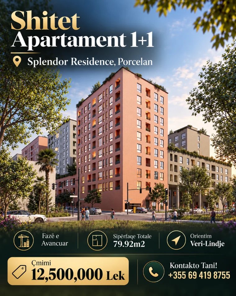 Tirane, shitet apartament 1+1+Ballkon , 80 m² 137.000 € (Porcelan, Splendor Residence)