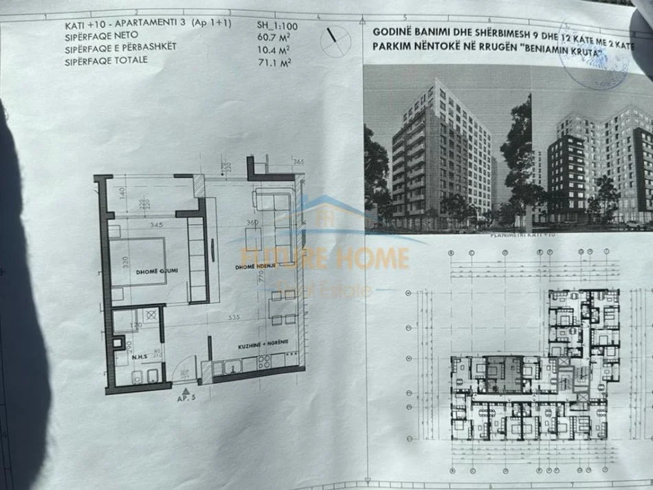 Tirane, shitet apartament 1+1+Ballkon Kati 10, 71 m² 110.200 € (Rruga Beiamin Kruta)
