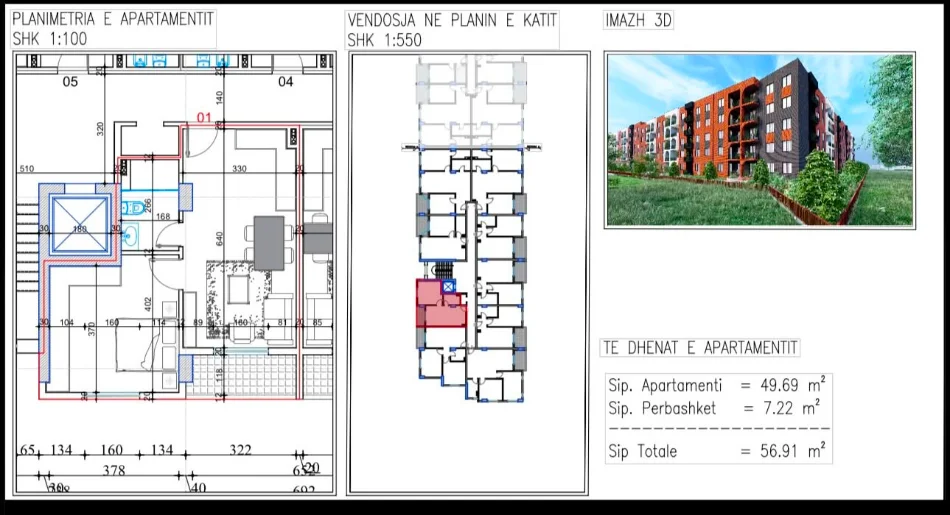 Tirane, shitet apartament 1+1+Ballkon Kati 2, 57 m² 62.600 € (Paskuqan)