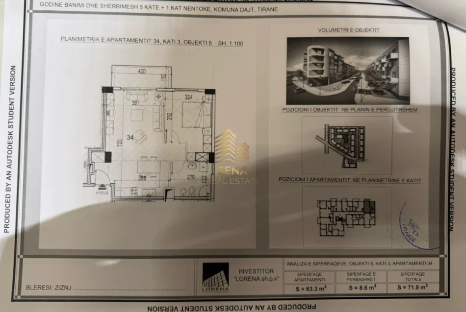 Tirane, shitet apartament 1+1+Ballkon Kati 3, 79 m² 100.600 € (Kompleksi Tom Doshi)