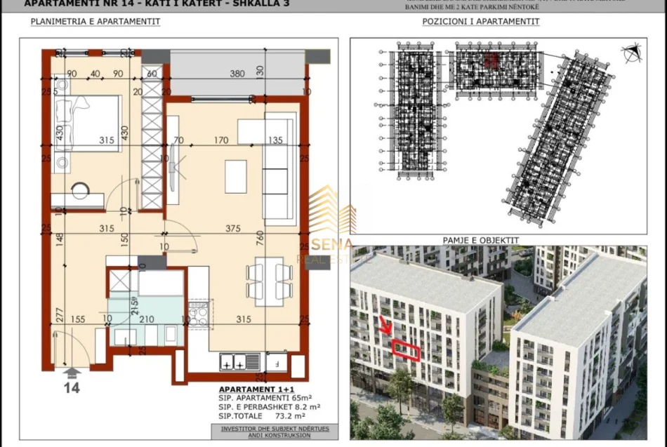 Tirane, shitet apartament 1+1+Ballkon Kati 4, 73 m² 135.000 € (Kinostudio)