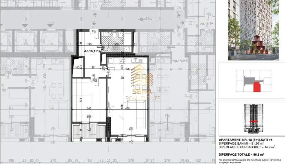 Tirane, shitet apartament 1+1+Ballkon Kati 5, 96 m² 222.800 € (Xhamllik, Filigree Tower)
