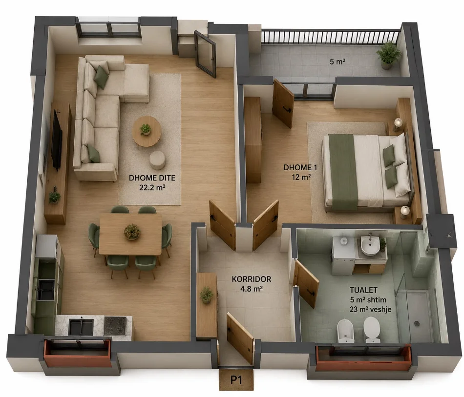 Tirane, shitet apartament 1+1 Kati 2, 68 m² 121.000 € (Ali Dem)