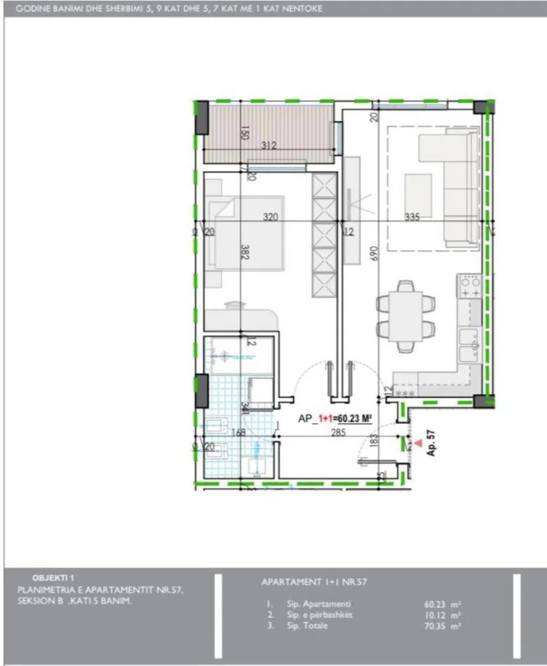 Tirane, shitet apartament 1+1 Kati 5, 65.000 € (Kamëz)