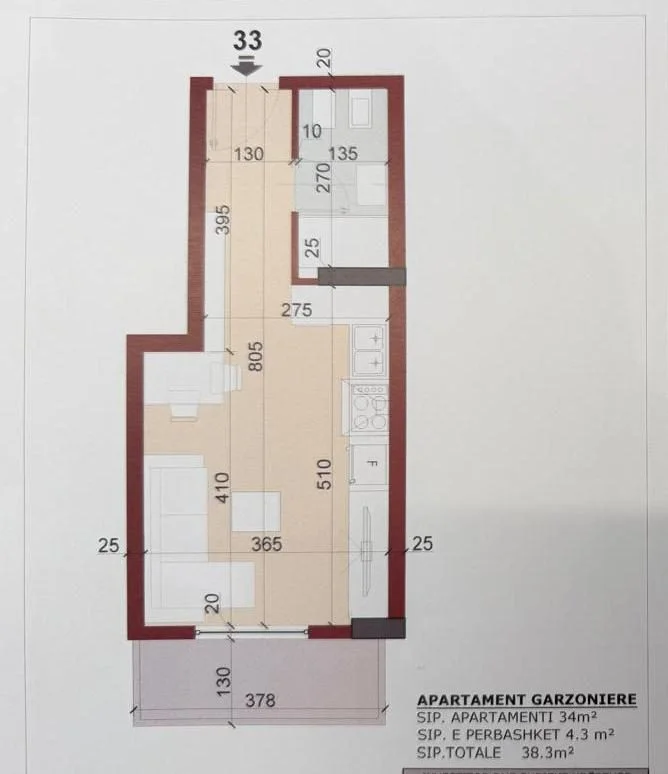 Tirane, shitet apartament 1+1 Kati 6, 82.500 € (Kinostudio)