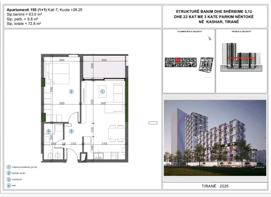 Tirane, shitet apartament 1+1 Kati 7, (Astir)