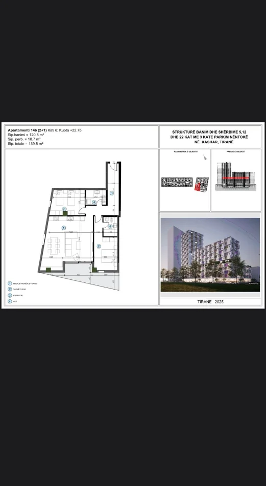 Tirane, shitet apartament 2+1 , 139 m² 195.000 € (ASTIR)