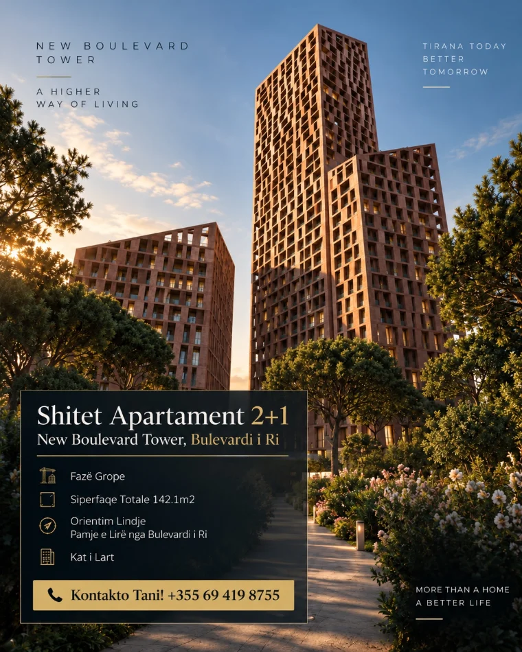 Tirane, shitet apartament 2+1 , 142 m² (New Boulevard Tower, Bulevardi i Ri)