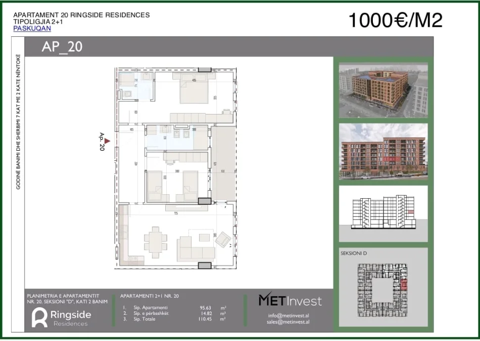 Tirane, shitet apartament 2+1+Ballkon Kati 2, 110 m² 110.450 €