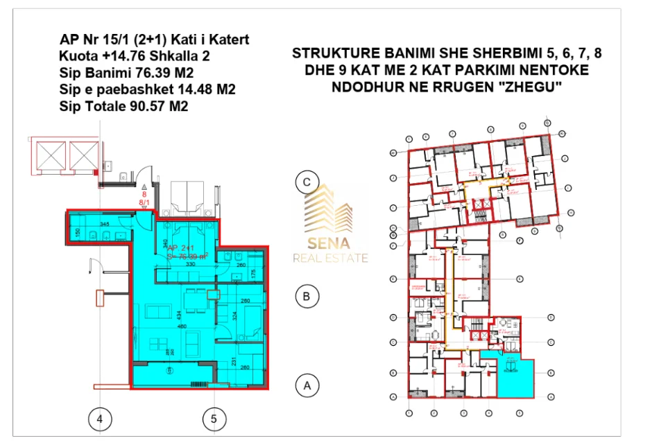 Tirane, shitet apartament 2+1+Ballkon Kati 4, 90 m² 139.000 € (Ali Demi)