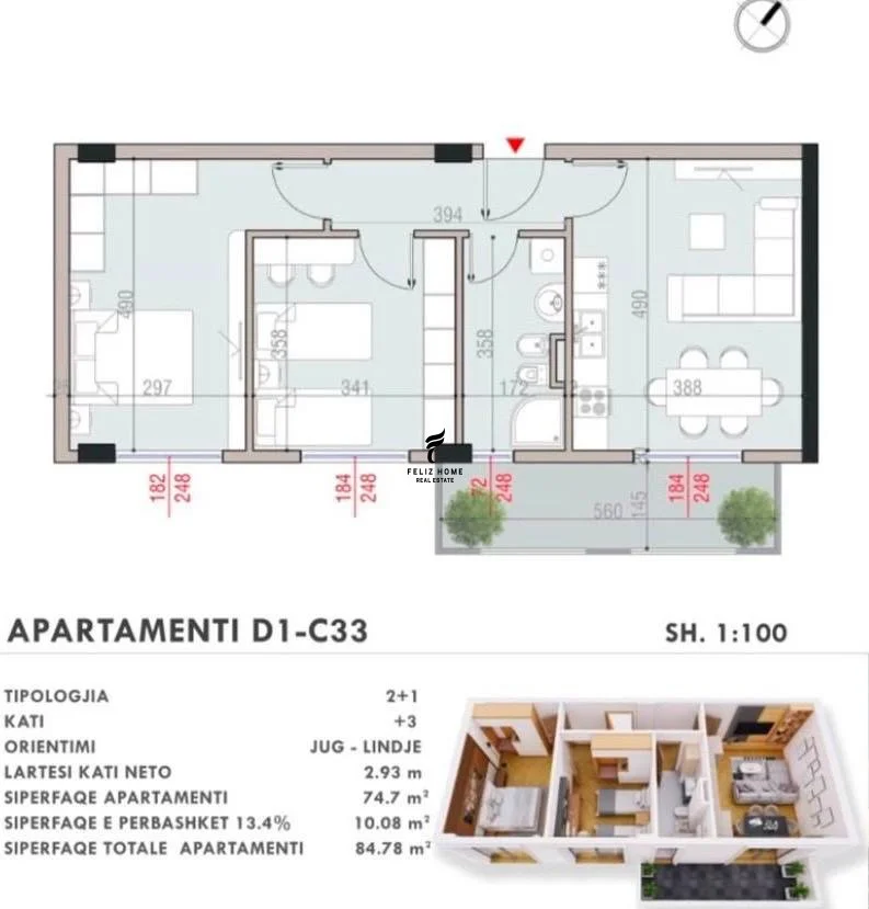 Tirane, shitet apartament 2+1 Kati 4, 84 m² 165.000 € (MJULL BATHORE)