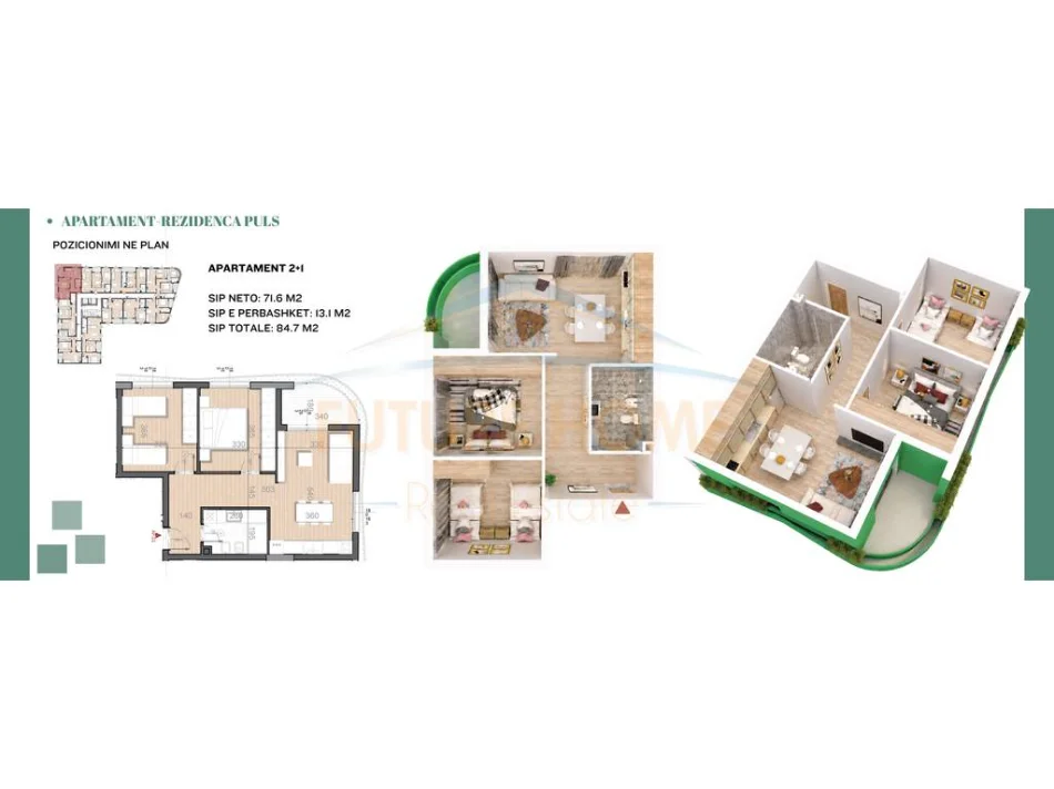Tirane, shitet apartament 2+1 Kati 5, 85 m² 169.400 € (Spitali Amerikan 2)