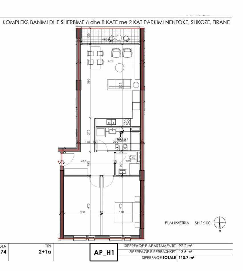 Tirane, shitet apartament 2+1 Kati 6, 110 m² 139.999 € (SHKOZE)