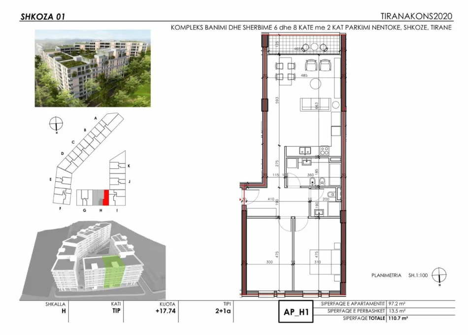 Tirane, shitet apartament 2+1 Kati 6, 150.000 € (Shkozë)