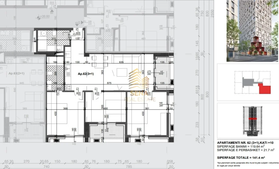 Tirane, shitet apartament 3+1+Ballkon Kati 10, 141 m² 311.000 € (Xhamllik)