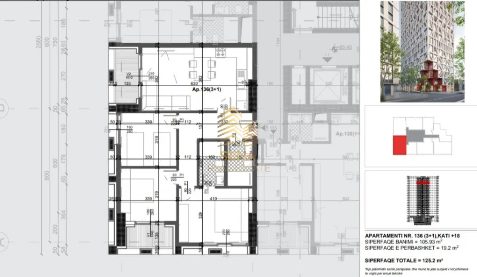 Tirane, shitet apartament 3+1+Ballkon Kati 18, 125 m² 275.400 € (Xhamllik)