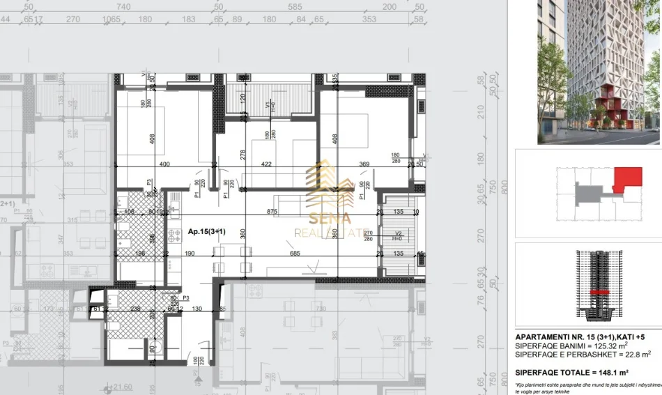 Tirane, shitet apartament 3+1+Ballkon Kati 5, 148 m² 325.800 € (Xhamllik)