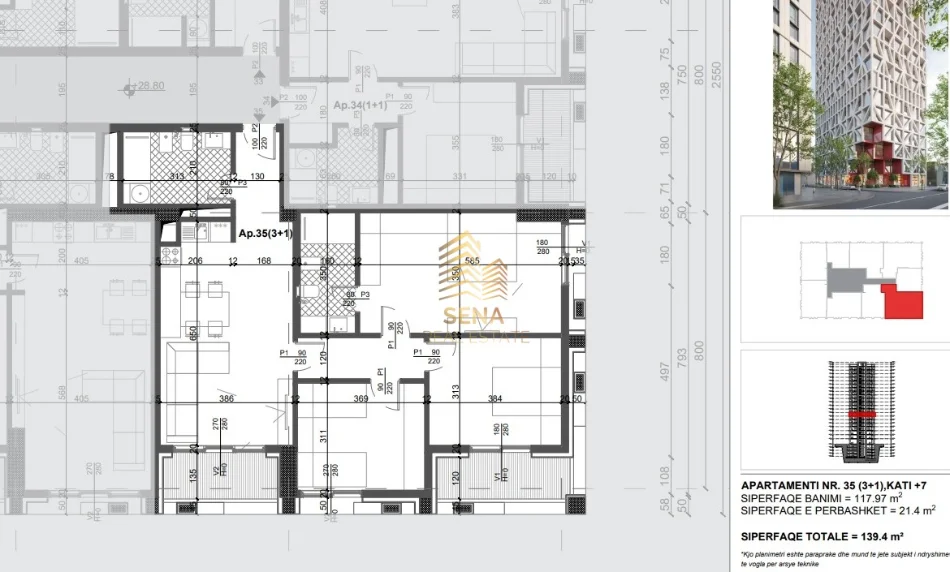 Tirane, shitet apartament 3+1+Ballkon Kati 7, 139 m² 306.600 € (Xhamllik)