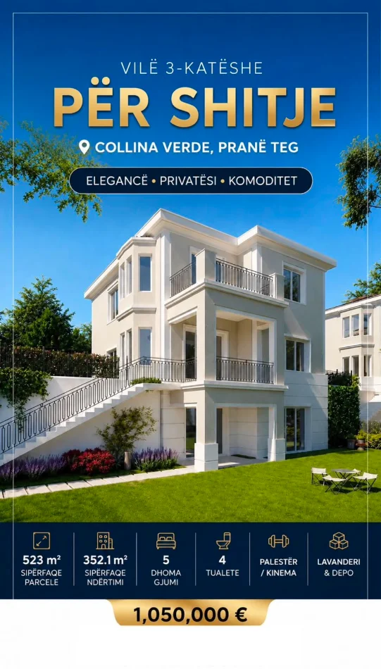 Tirane, shitet apartament Vile 3 Katshe Kati 0, 523 m² 1.050.000 € (Collina Verde, pranë TEG)