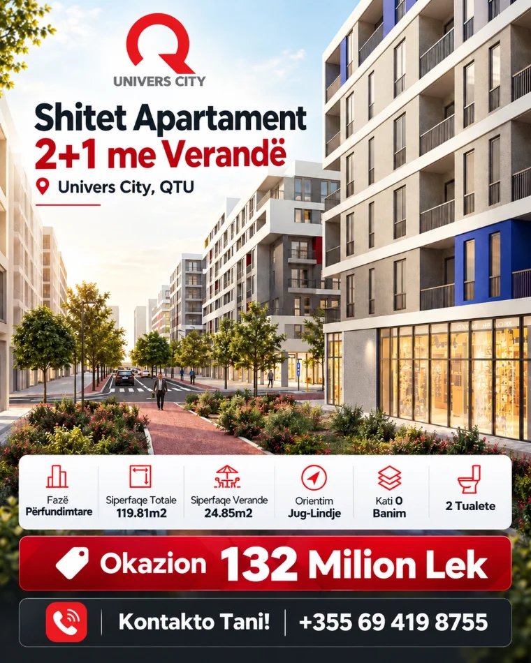 Tirane, shitet apartament+verande | Penthouse 2+1 Kati 0, 146 m² (Univers City, QTU)
