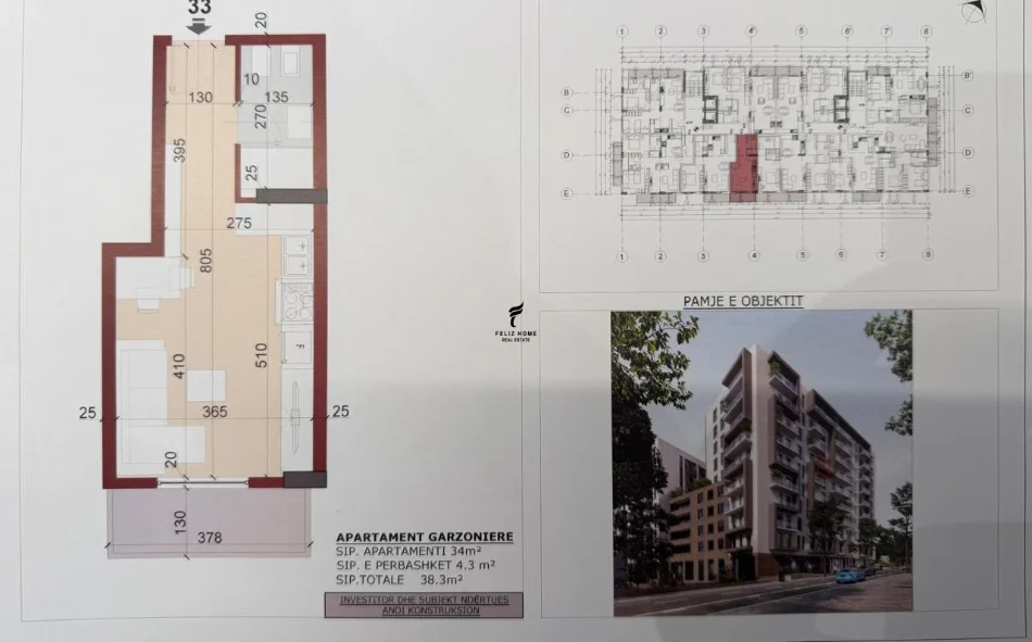 Tirane, shitet garsonier 1+1 Kati 6, 38 m² 81.000 € (KINOSTUDIO)