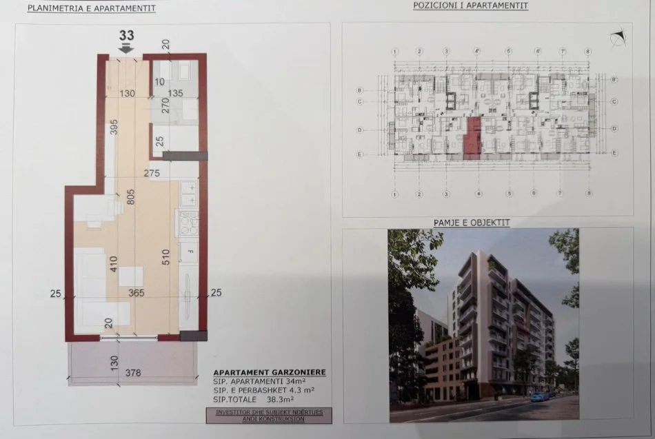 Tirane, shitet garsonier Kati 6, 38 m² 82.000 € (KINOSTUDIO)
